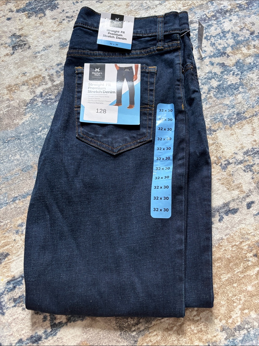 Straight Fit Dark Blue Stretch Denim Jeans for Men - Unbranded